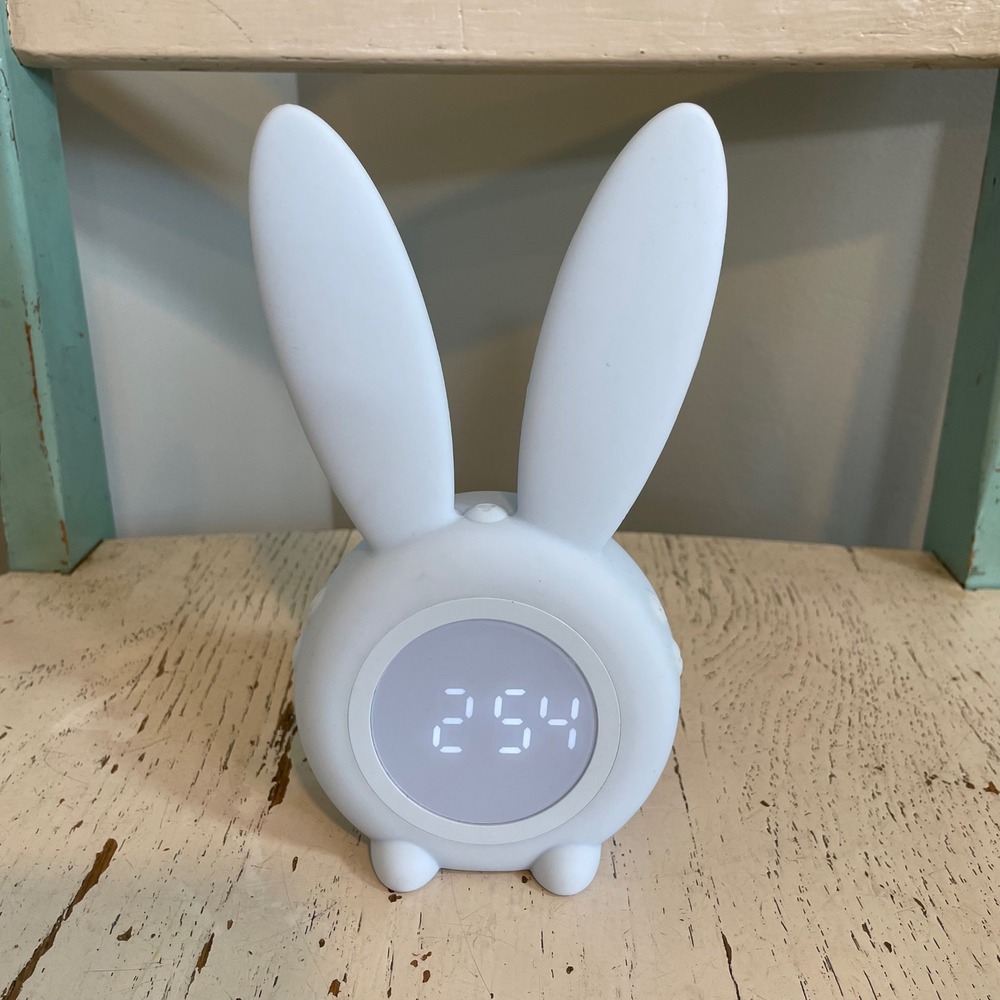 Anmones Bunny Alarm Clock Blue Silicone Digital LED Night Light USB Cute Charger